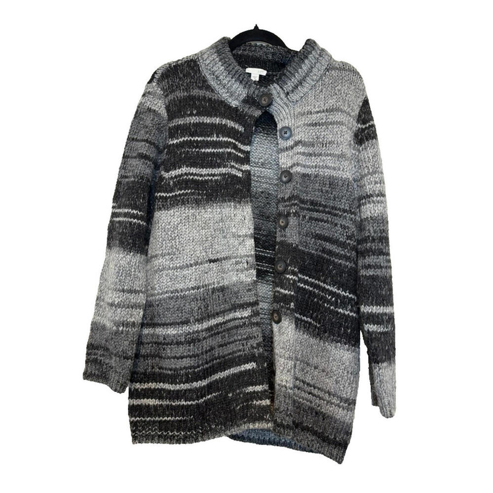 J Jill over oversizedXS black button down cardigan chunky sweater wool blend3111